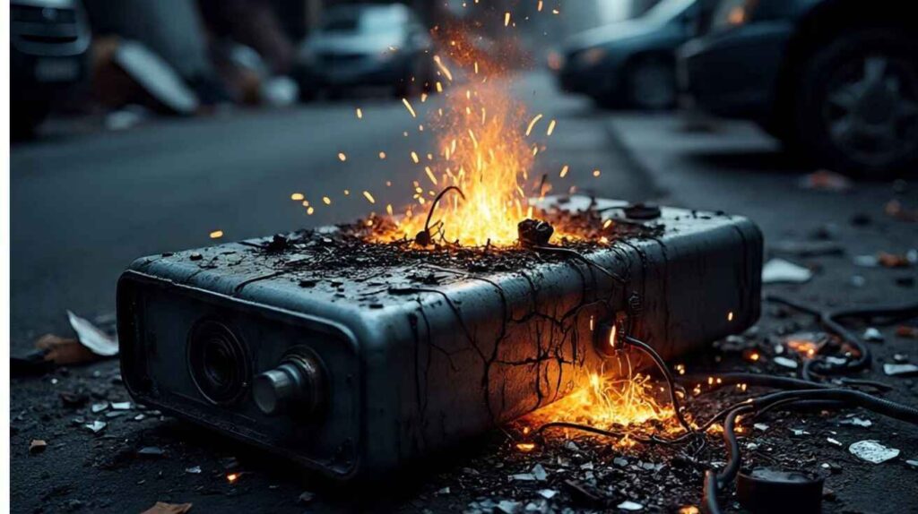 battery explode in the raod