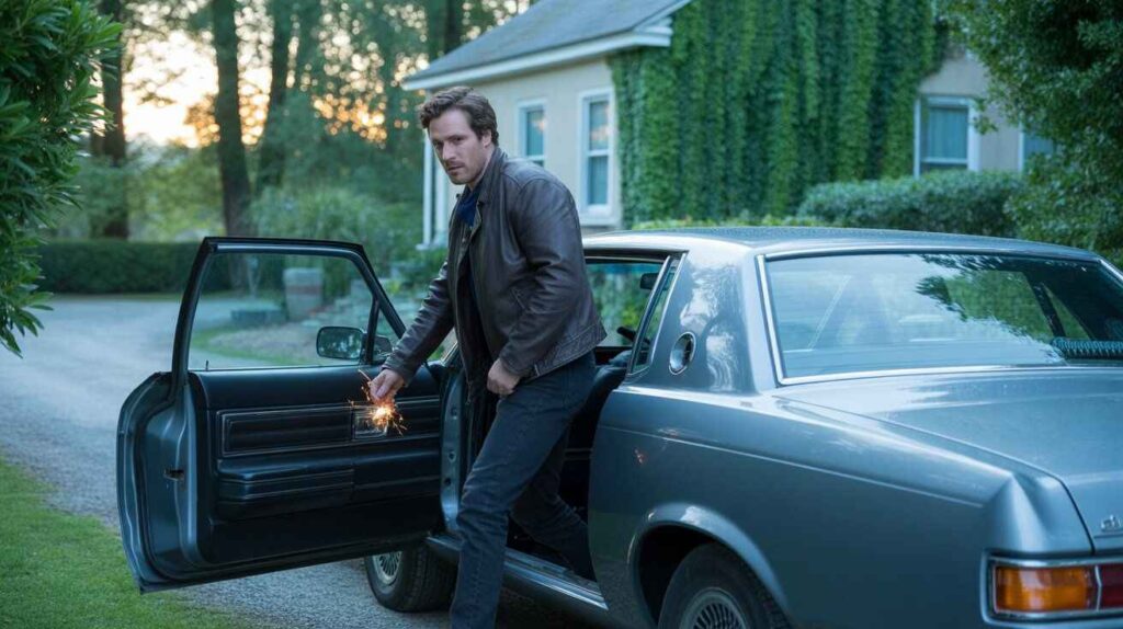 Driver getting static shock while touching car door handle.