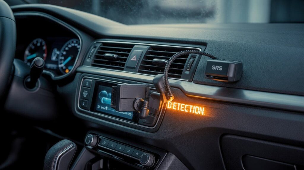 Car crash sensor and SRS control module inside dashboard.