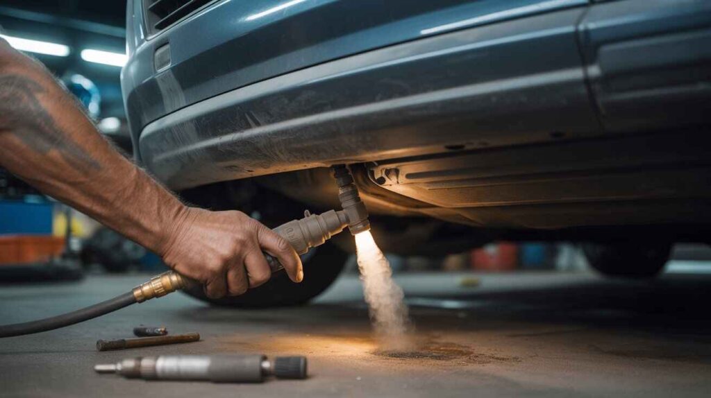 DIY fix using compressed air to clear car evaporator drain.