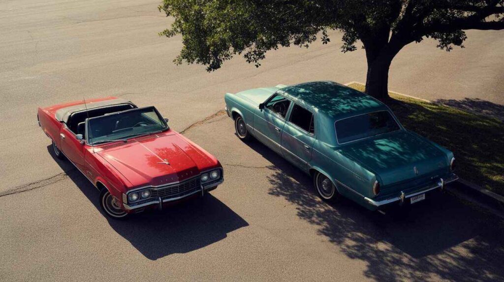 image comparing car parked in sun vs shade.