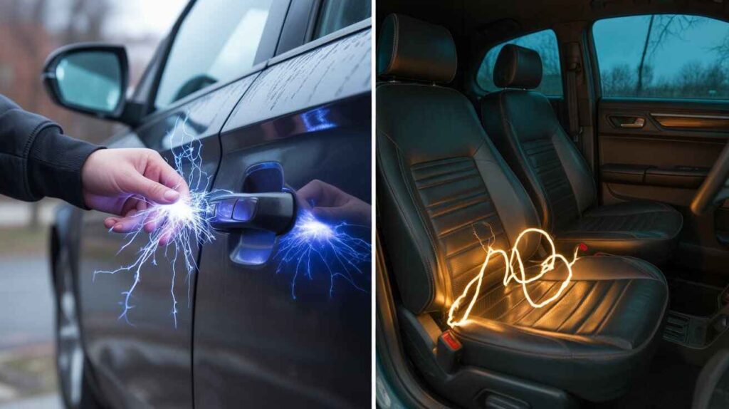 Comparison between static electricity shock and electrical wiring shock in car.
