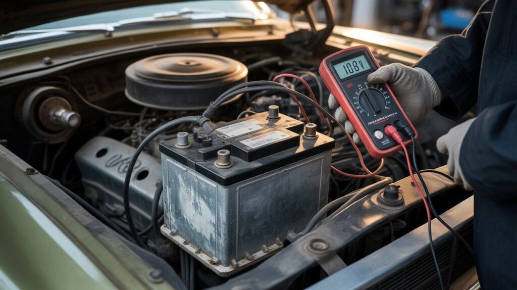 Testing cooling fan motor with multimeter.