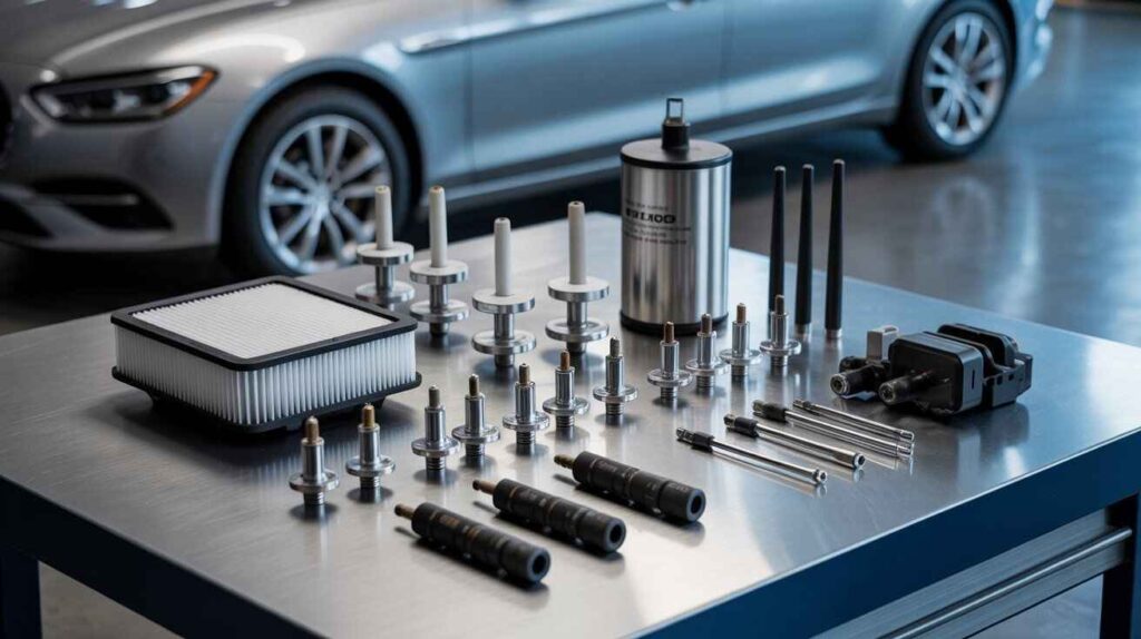 Set of replacement car parts to restore acceleration performance.