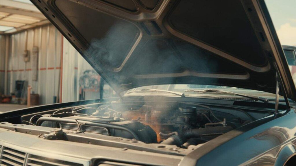 Burning oil on engine exhaust creating acrid odor.