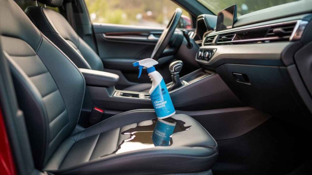 Spilled chemical bottle causing acetone smell inside car cabin.