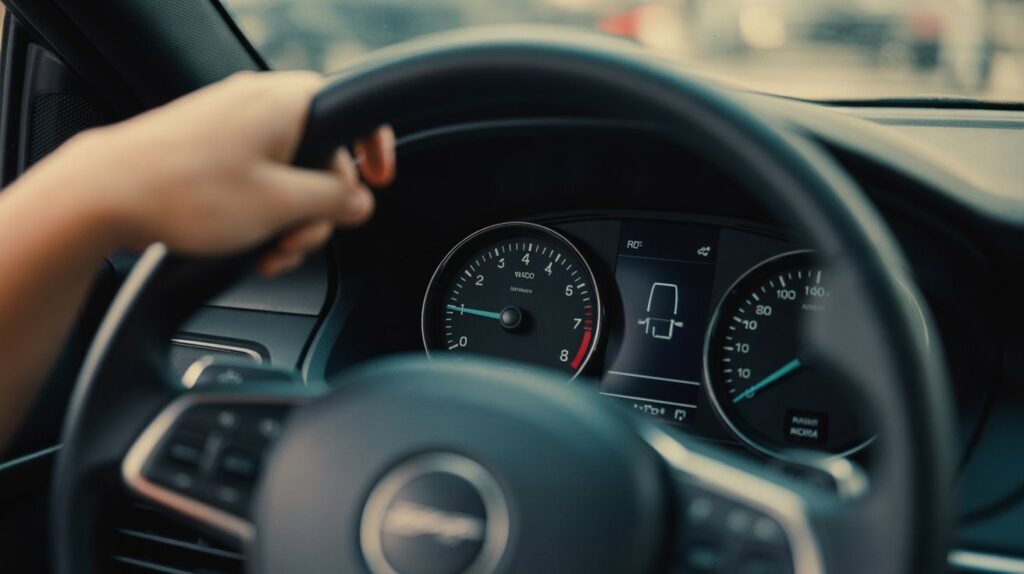 Driver testing AC and monitoring engine vibration at idle.