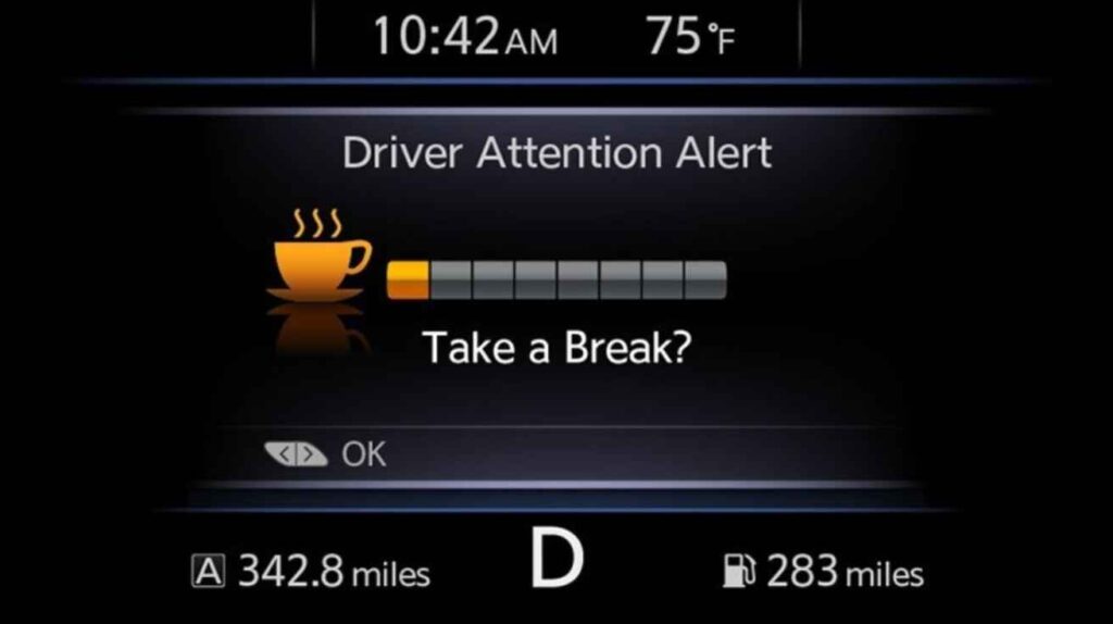 driver attention monitoring indicators on display.