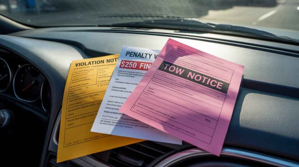 Traffic fines and vehicle impound paperwork.