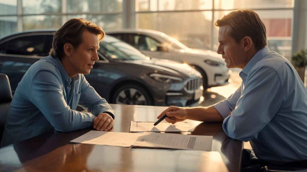 Buyer discussing negative equity options with dealer.